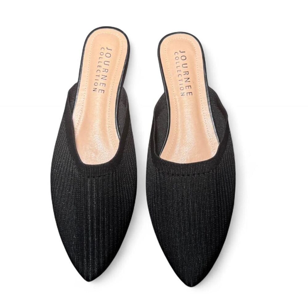 Journee Collection Black Fabric Mule Flats Pointed Toe Womens 9.5 Slip On